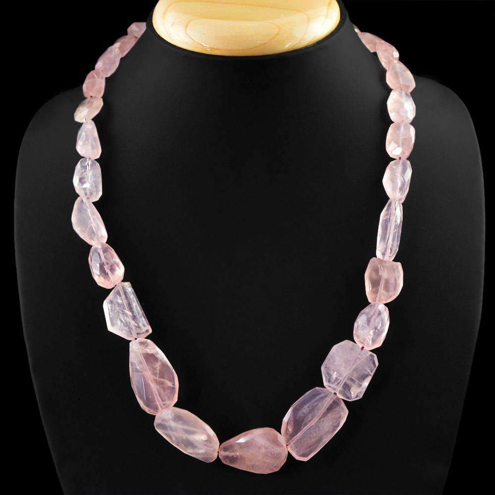 gemsmore:Faceted Pink Rose Quartz Beads Necklace