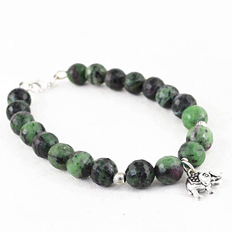 gemsmore:Faceted Ruby Ziosite Bracelet Natural Round Shape Beads