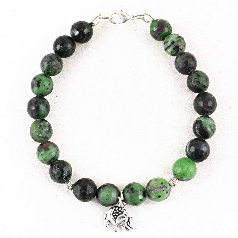 gemsmore:Faceted Ruby Ziosite Bracelet Natural Round Shape Beads
