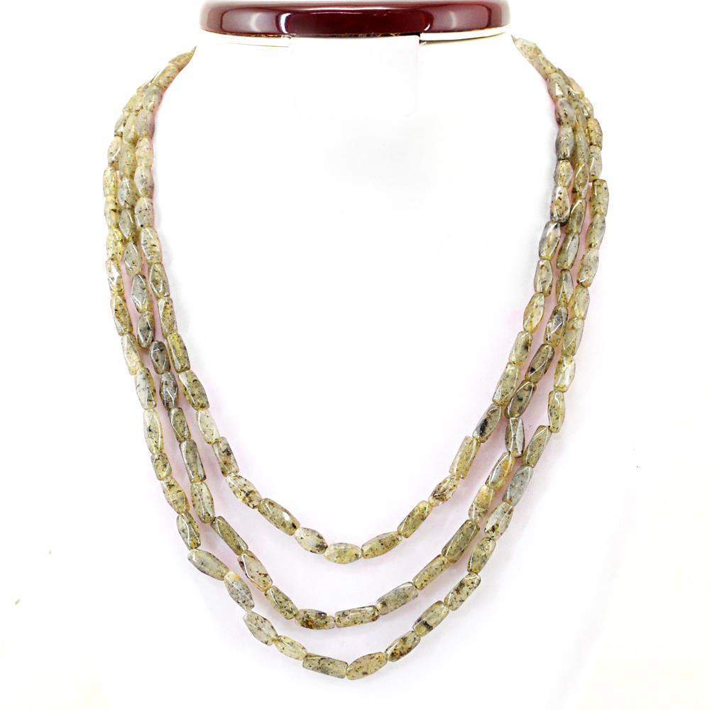gemsmore:Faceted Rutile Quartz Necklace Natural 3 Line Untreated Beads
