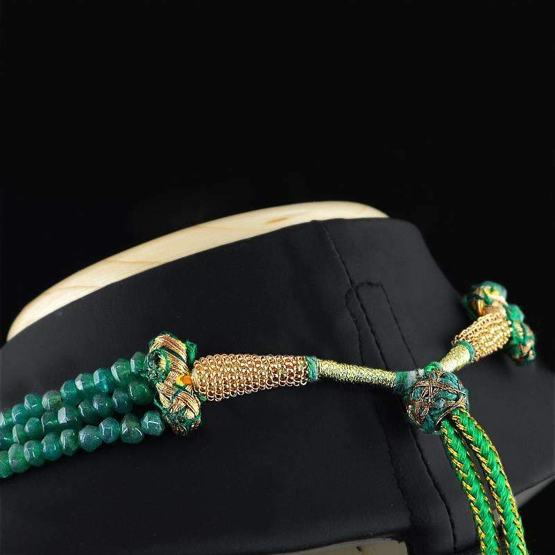 gemsmore:Faceted Untreated Green Emerald Necklace Natural 3 Strand Genuine Beads