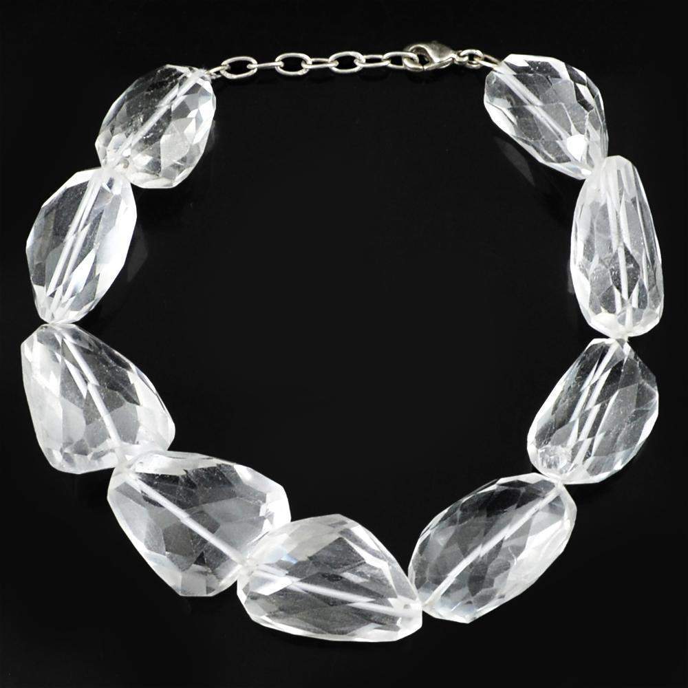 gemsmore:Faceted White Quartz Bracelet Natural Untreated Beads
