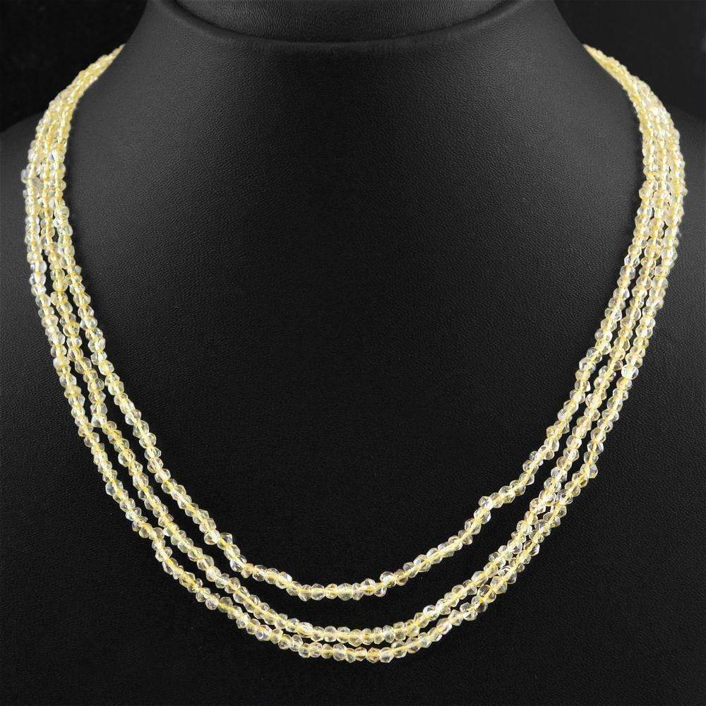gemsmore:Faceted Yellow Citrine Necklace Natural 3 Line Untreated Round Shape Beads