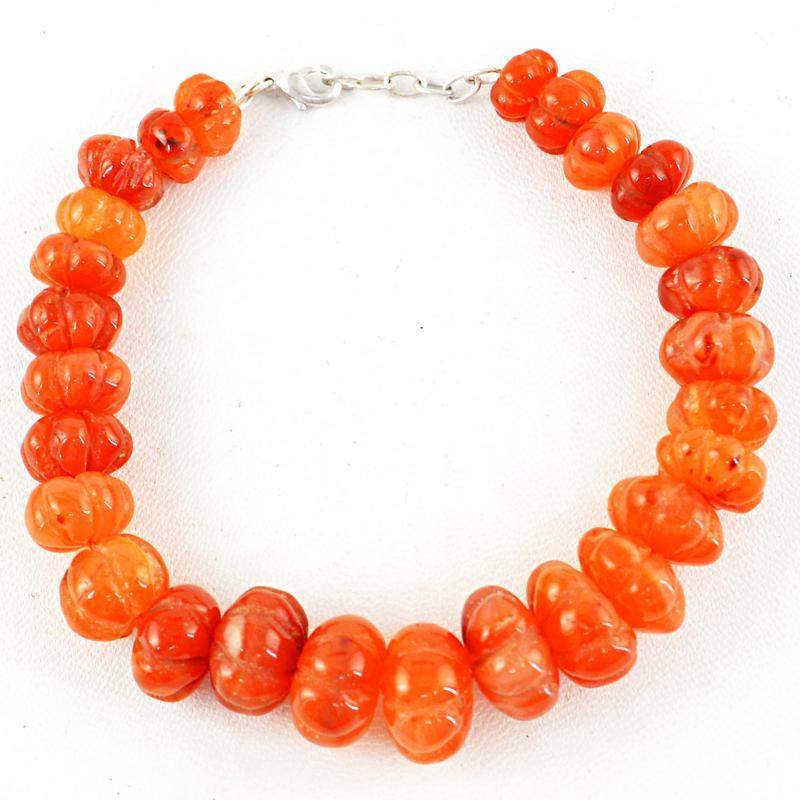 gemsmore:Flower Carved Carnelian Bracelet Natural Round Shape Beads