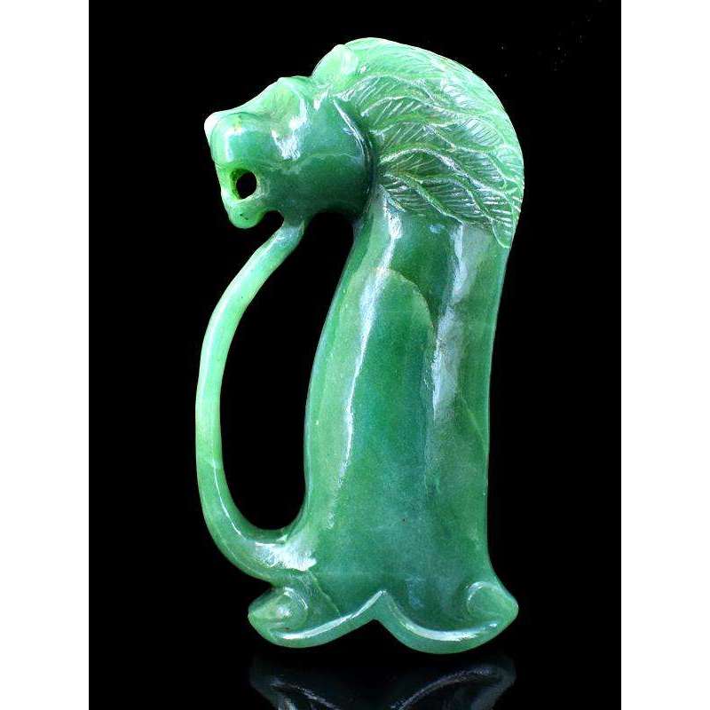 gemsmore:Exclusive Green Aquamarine Lion Designer Hand Carved Sword Handle
