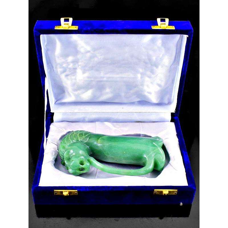 gemsmore:Exclusive Green Aquamarine Lion Designer Hand Carved Sword Handle