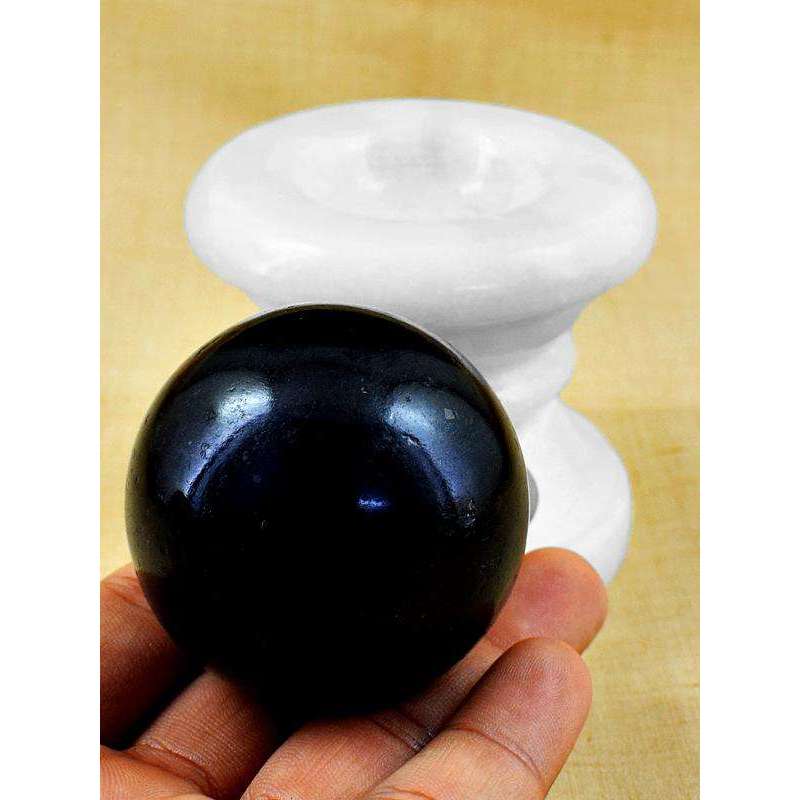gemsmore:Genuine Black Spinel Reiki Healing Sphere With Carved Agate Stand