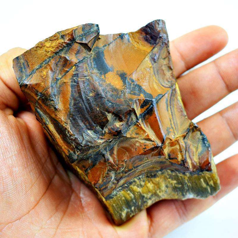 gemsmore:Genuine Golden Tiger Eye Carved Rough Gemstone Rock