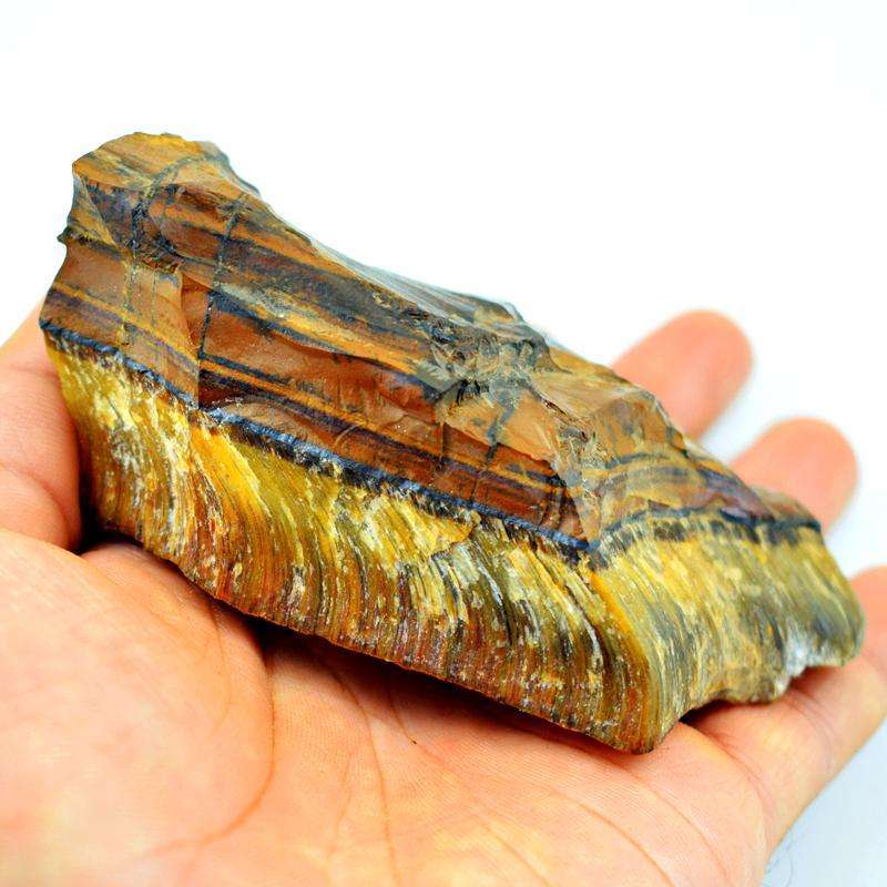 gemsmore:Genuine Golden Tiger Eye Carved Rough Gemstone Rock