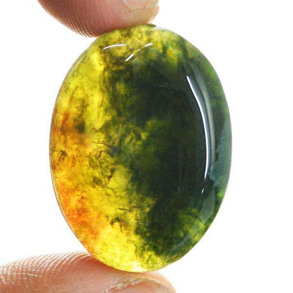 gemsmore:Natural Oval Shape Green Moss Agate Untreated Loose Gemstone