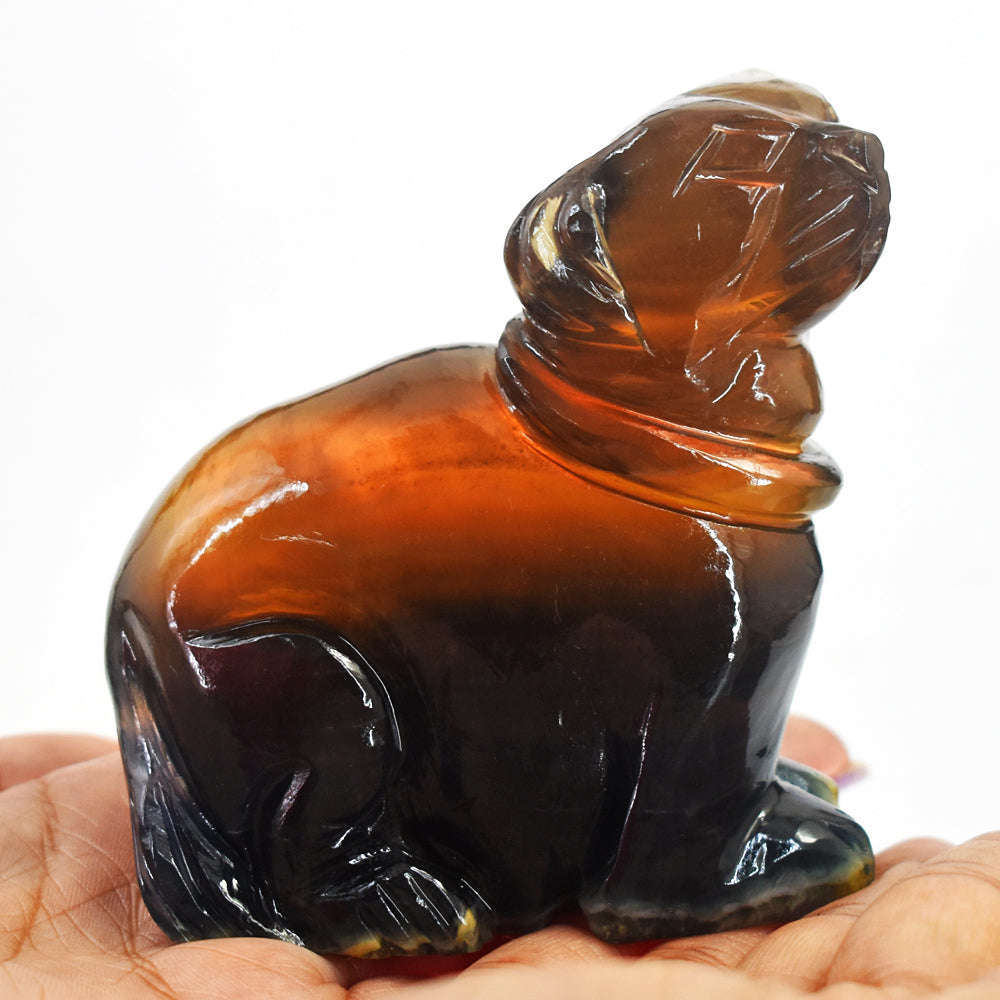 gemsmore:Genuine 2168.00 Cts  Multicolor Fluorite Hand Carved Gemstone Carving Dog