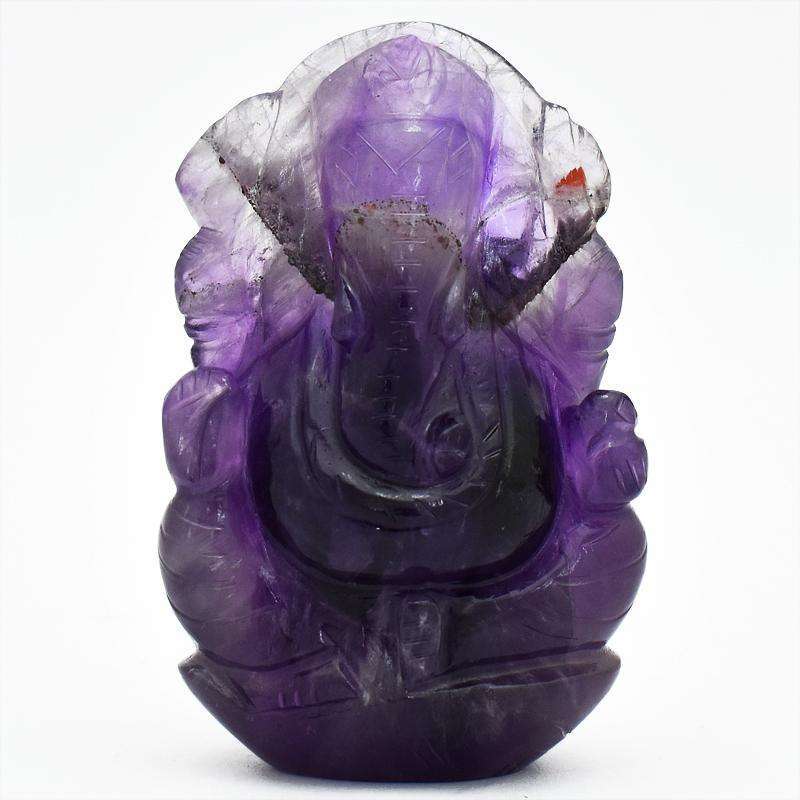 gemsmore:Genuine 610.00 Cts Purple Amethyst Carved Lord Ganesha Idol
