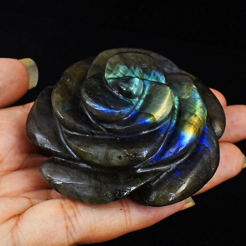 gemsmore:Genuine Amazing Flash Labradorite Beautifully Hand Carved Rose