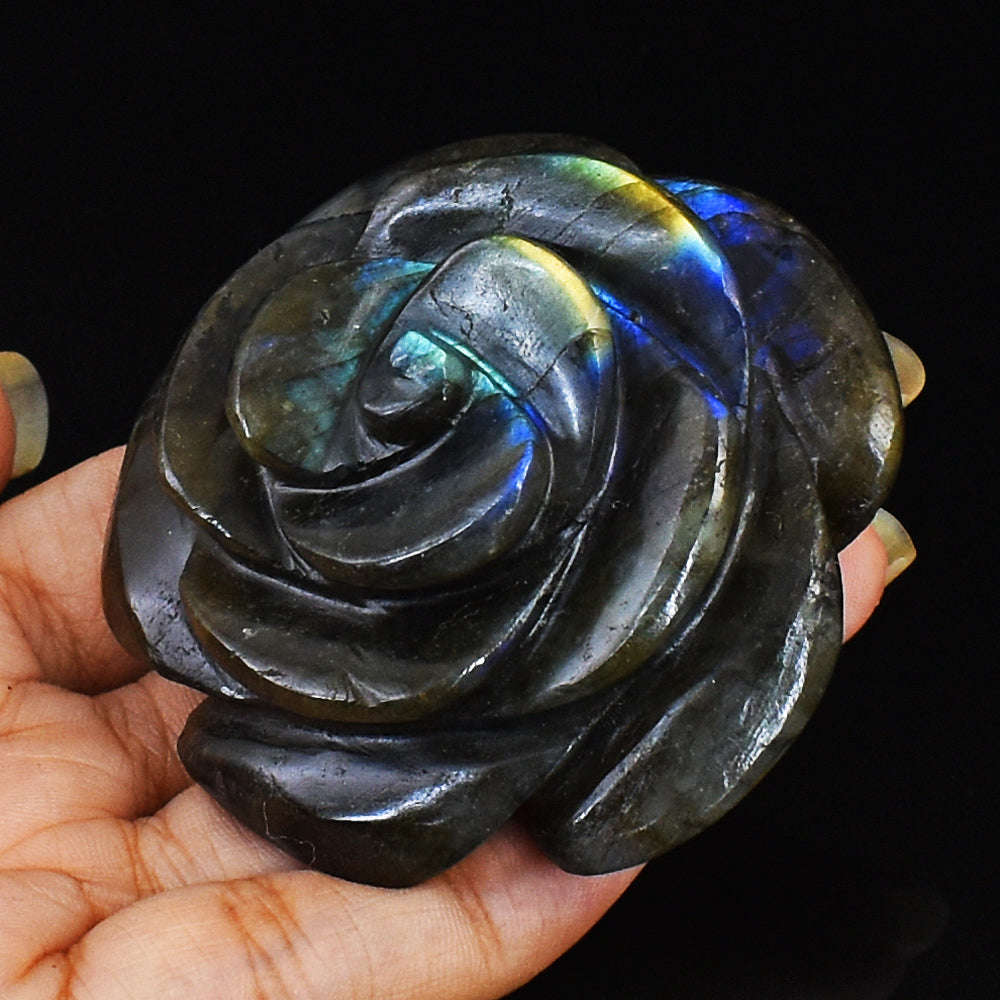 gemsmore:Genuine Amazing Flash Labradorite Beautifully Hand Carved Rose