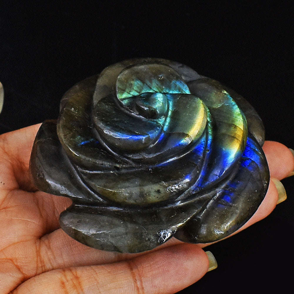 gemsmore:Genuine Amazing Flash Labradorite Beautifully Hand Carved Rose