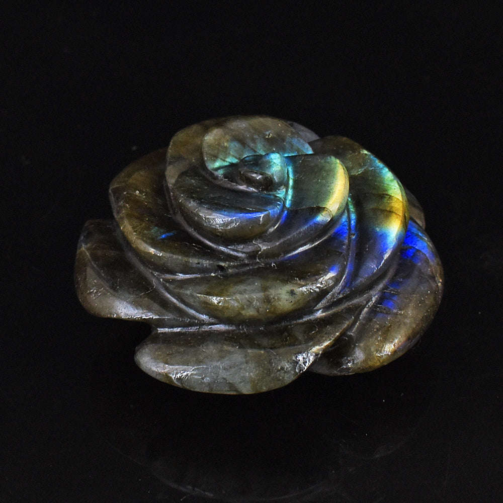 gemsmore:Genuine Amazing Flash Labradorite Beautifully Hand Carved Rose