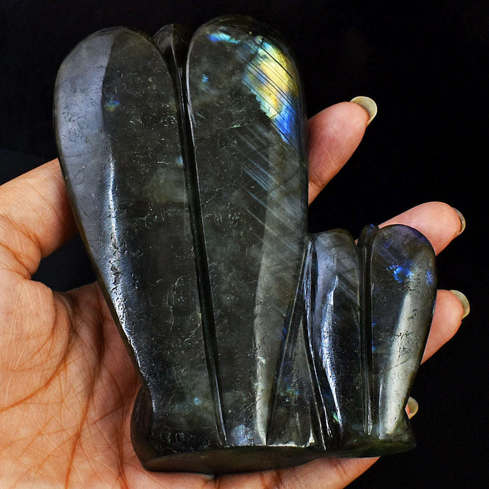 gemsmore:Genuine Amazing Flash Labradorite Hand Carved Genuine Crystal Gemstone Carving Mother & Son Angel