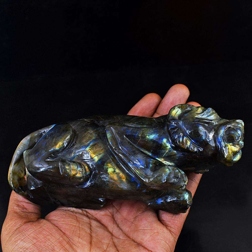 gemsmore:Genuine Amazing Flash Labradorite Hand Carved Lion