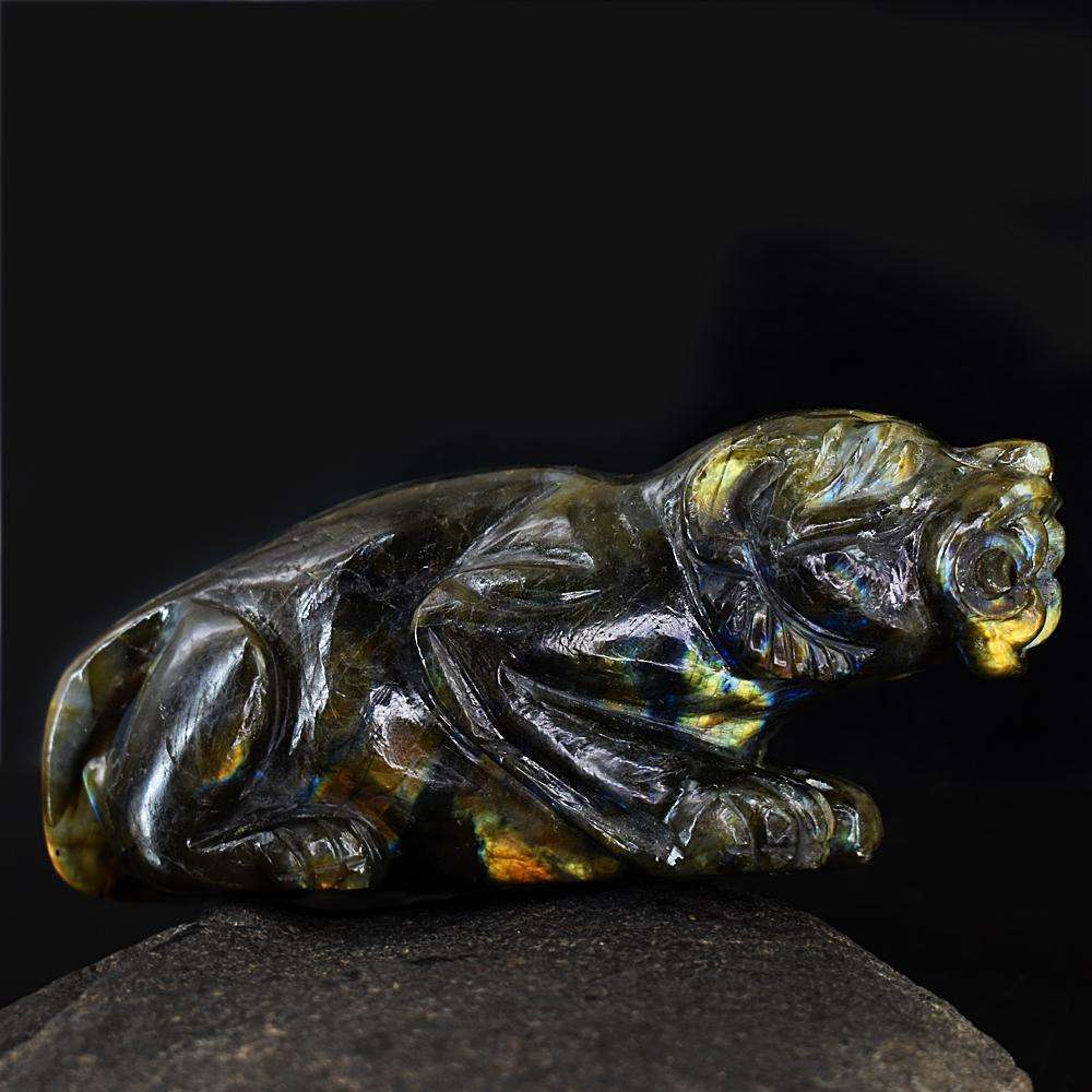 gemsmore:Genuine Amazing Flash Labradorite Hand Carved Lion