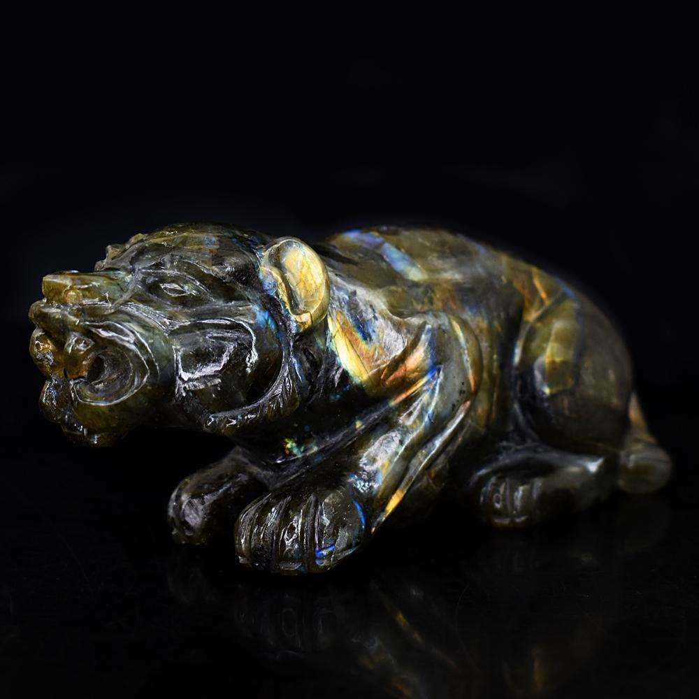 gemsmore:Genuine Amazing Flash Labradorite Hand Carved Lion