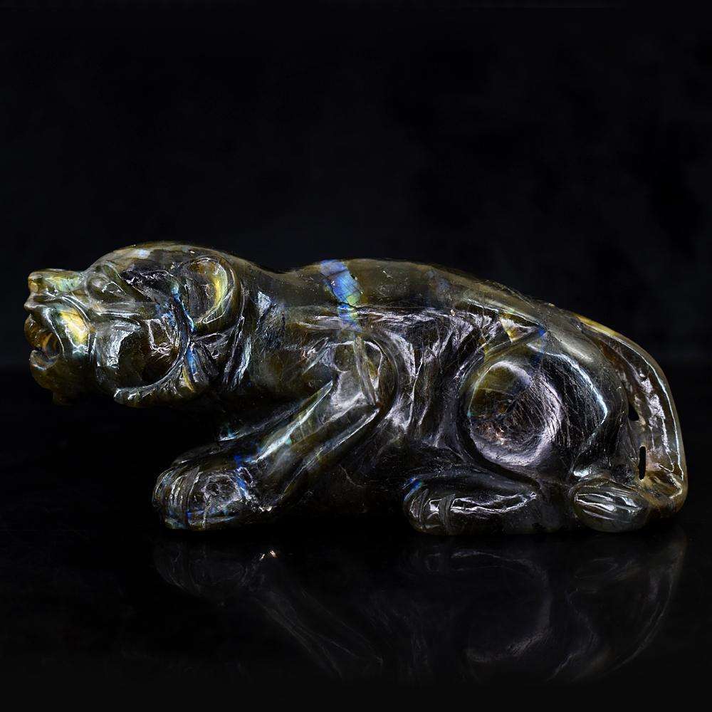 gemsmore:Genuine Amazing Flash Labradorite Hand Carved Lion