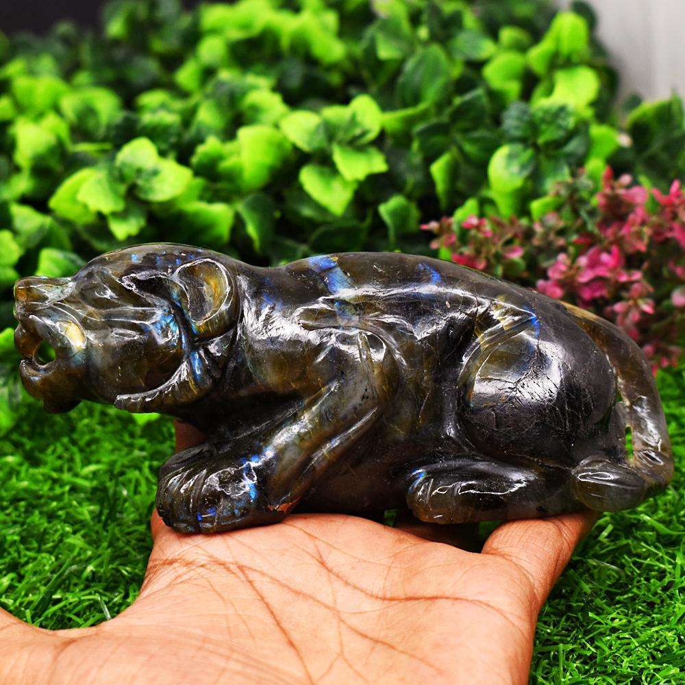 gemsmore:Genuine Amazing Flash Labradorite Hand Carved Lion