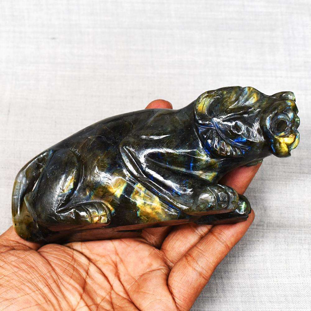gemsmore:Genuine Amazing Flash Labradorite Hand Carved Lion