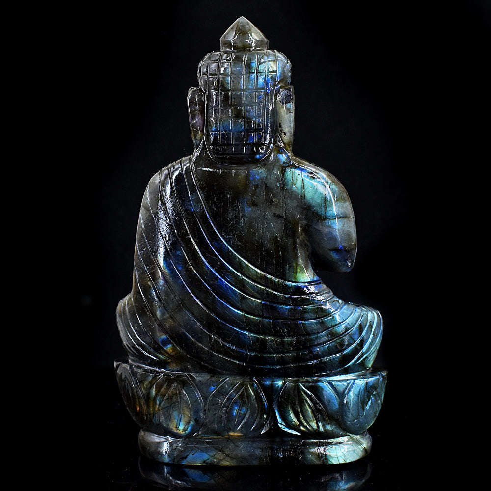 gemsmore:Genuine Amazing Flash Labradorite Hand Carved Lord Buddha