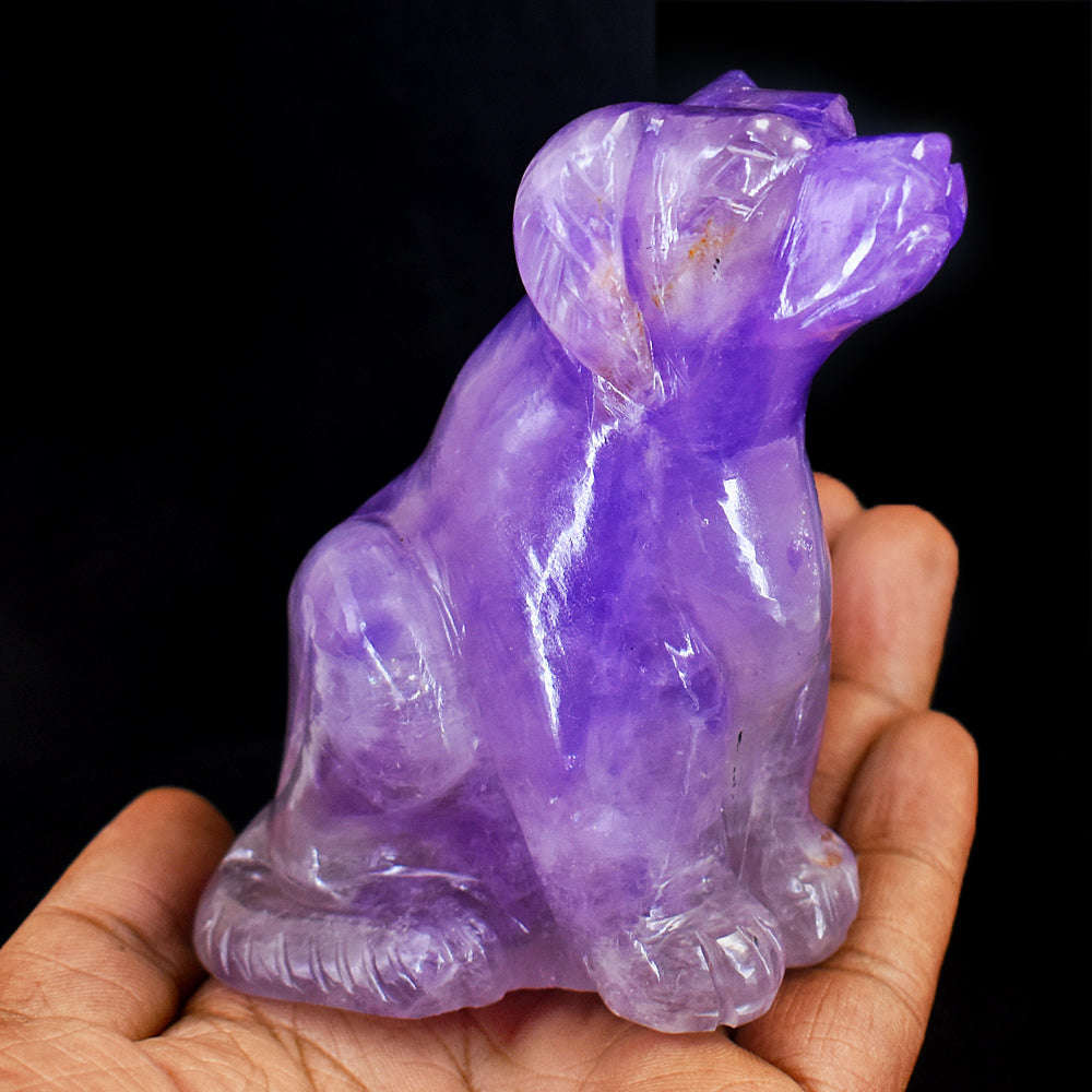 gemsmore:Genuine Amethyst Hand Carved Genuine Crystal Gemstone Carving Dog