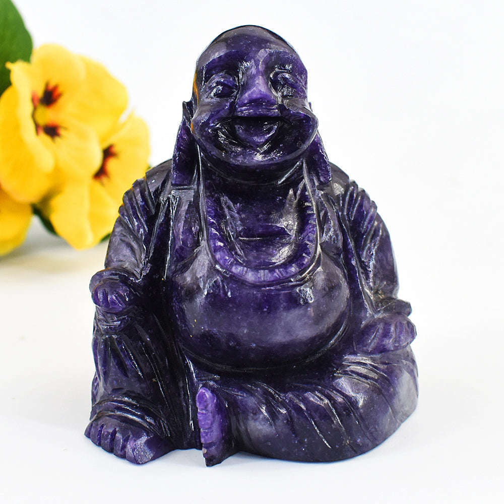 gemsmore:Genuine  Amethyst Hand Carved Genuine Crystal Gemstone Carving Laughing Buddha