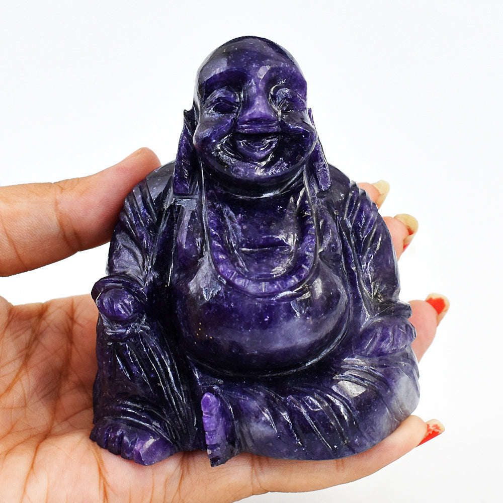 gemsmore:Genuine  Amethyst Hand Carved Genuine Crystal Gemstone Carving Laughing Buddha