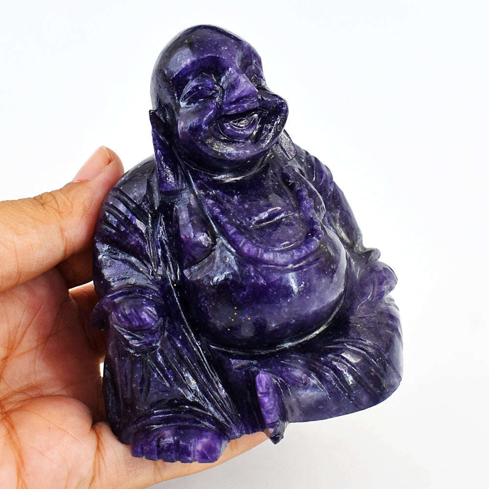 gemsmore:Genuine  Amethyst Hand Carved Genuine Crystal Gemstone Carving Laughing Buddha