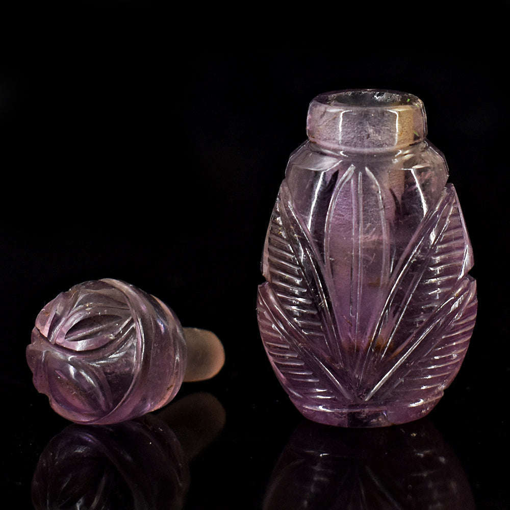 gemsmore:Genuine Amethyst  Hand Carved Genuine Crystal Gemstone Carving Perfume Bottle