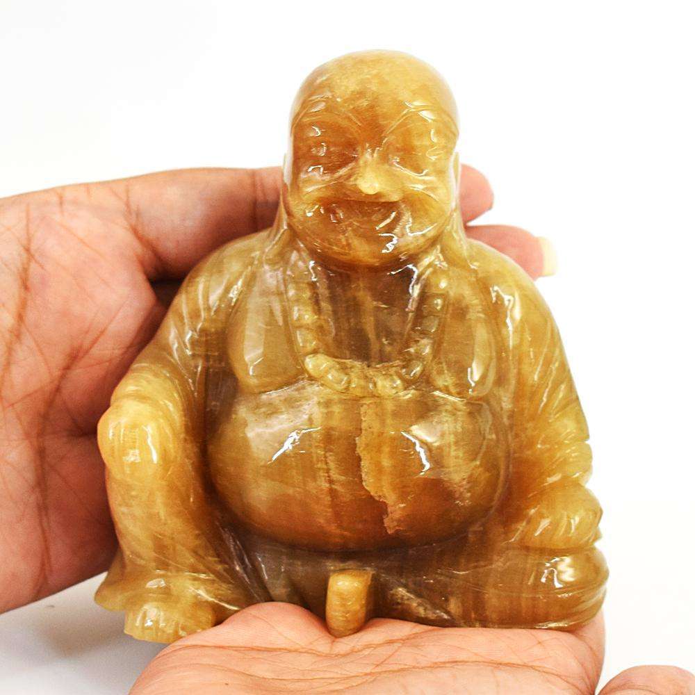 gemsmore:Genuine Aventurine Hand Carved Genuine Crystal Gemstone Carving Laughing Buddha