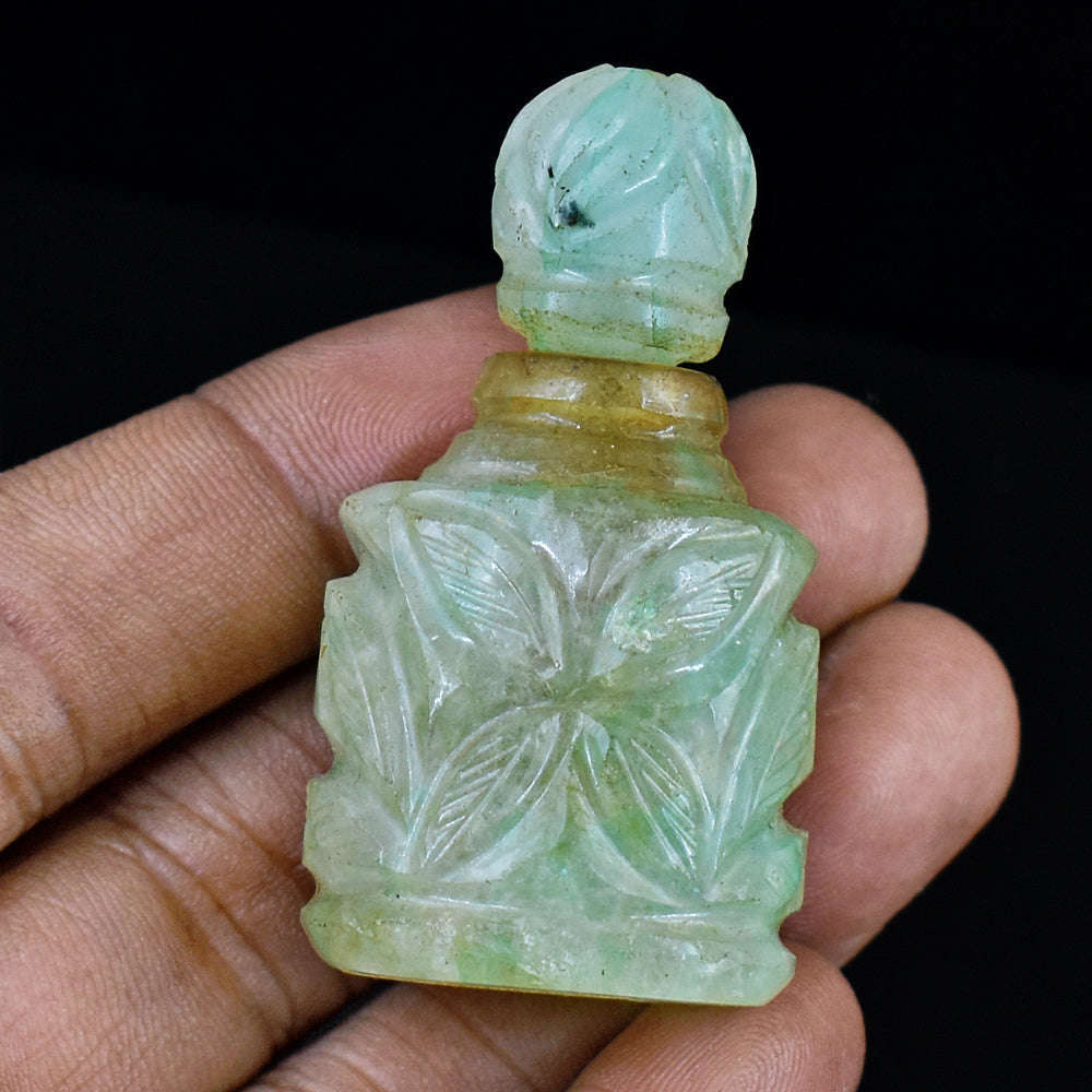 gemsmore:Genuine Aventurine  Hand Carved Genuine Crystal Gemstone Carving Perfume Bottle