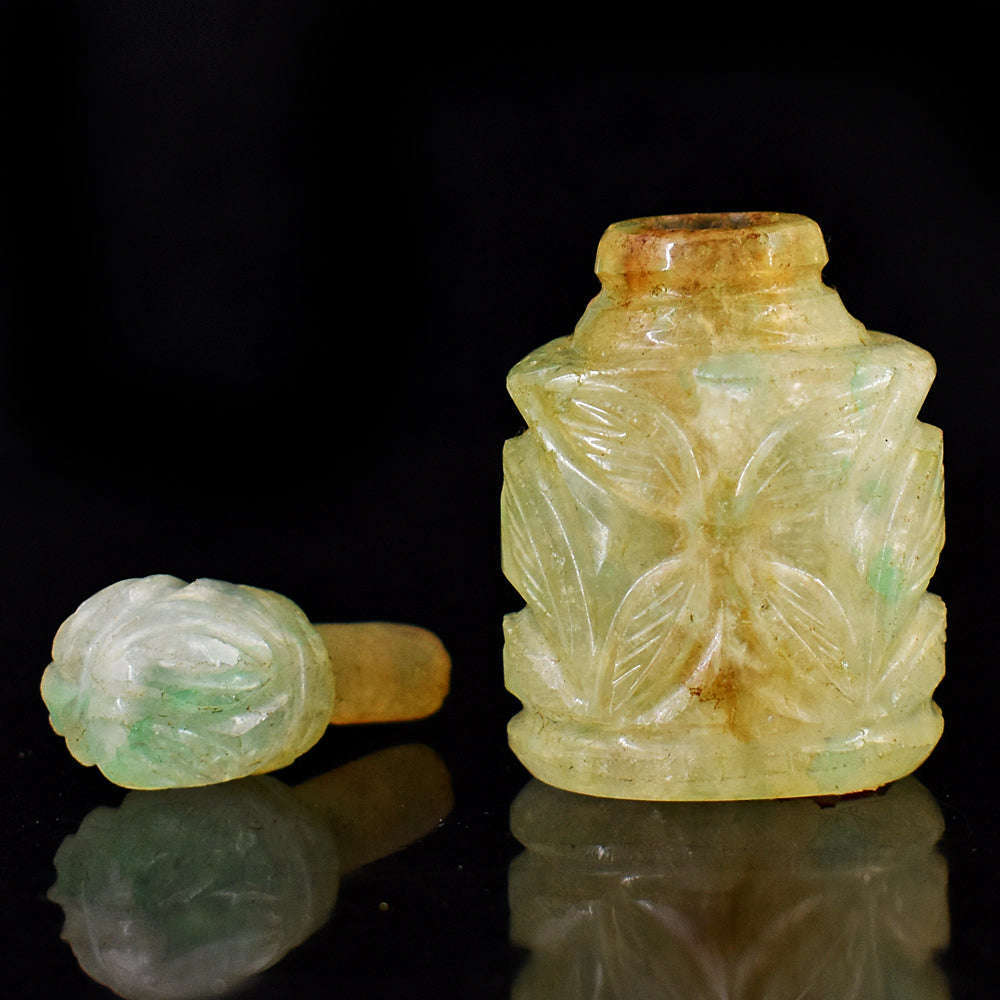gemsmore:Genuine Aventurine  Hand Carved Genuine Crystal Gemstone Carving Perfume Bottle