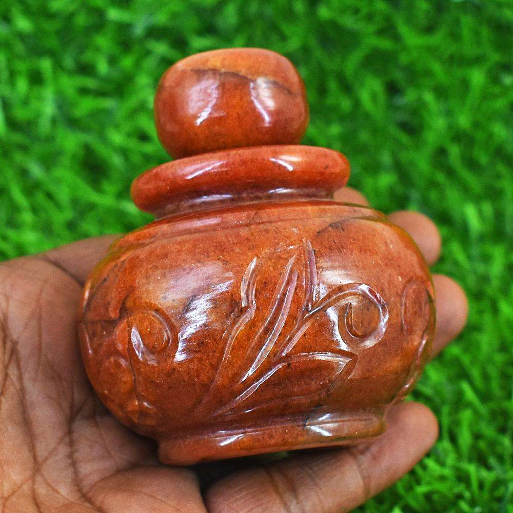 gemsmore:Genuine Aventurine Hand Carved Perfume Bottle