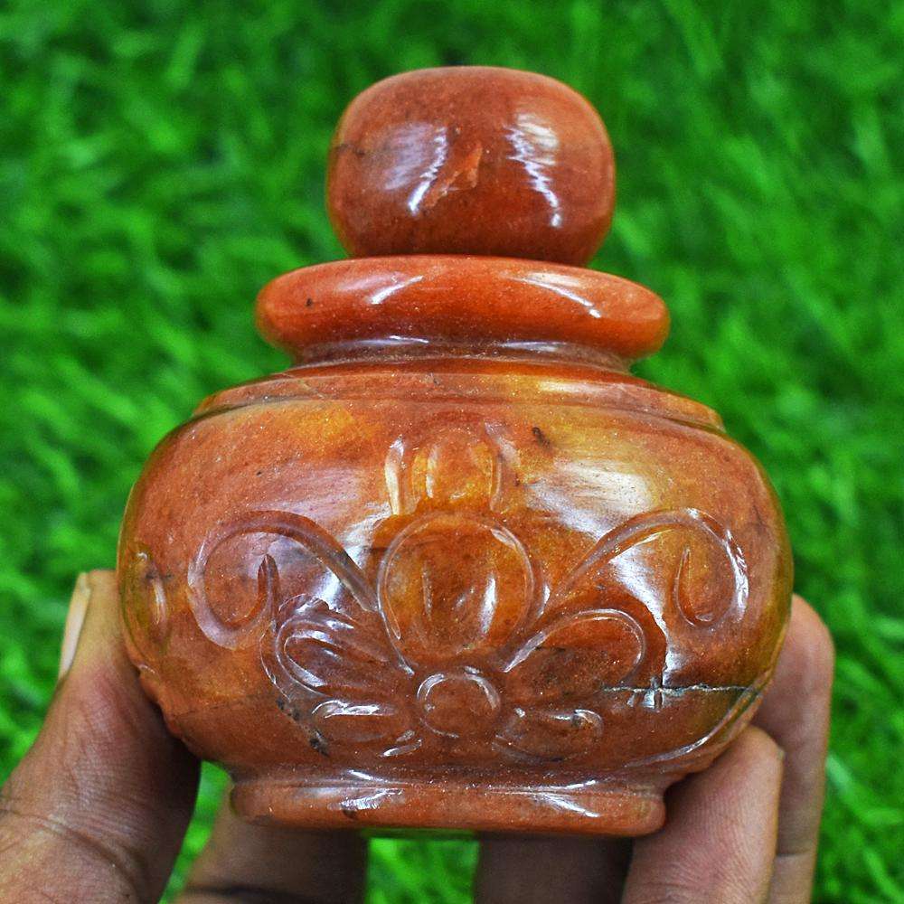 gemsmore:Genuine Aventurine Hand Carved Perfume Bottle