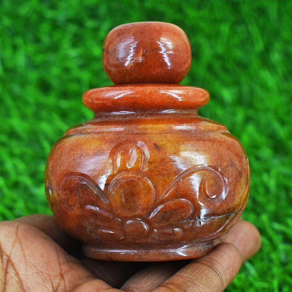 gemsmore:Genuine Aventurine Hand Carved Perfume Bottle