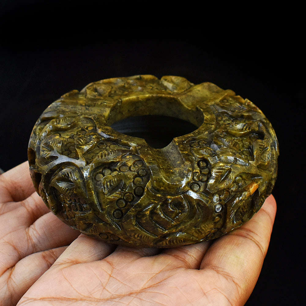 gemsmore:Genuine Beautiful Jasper Hand Carved Genuine Crystal Gemstone Carving Ash Trey
