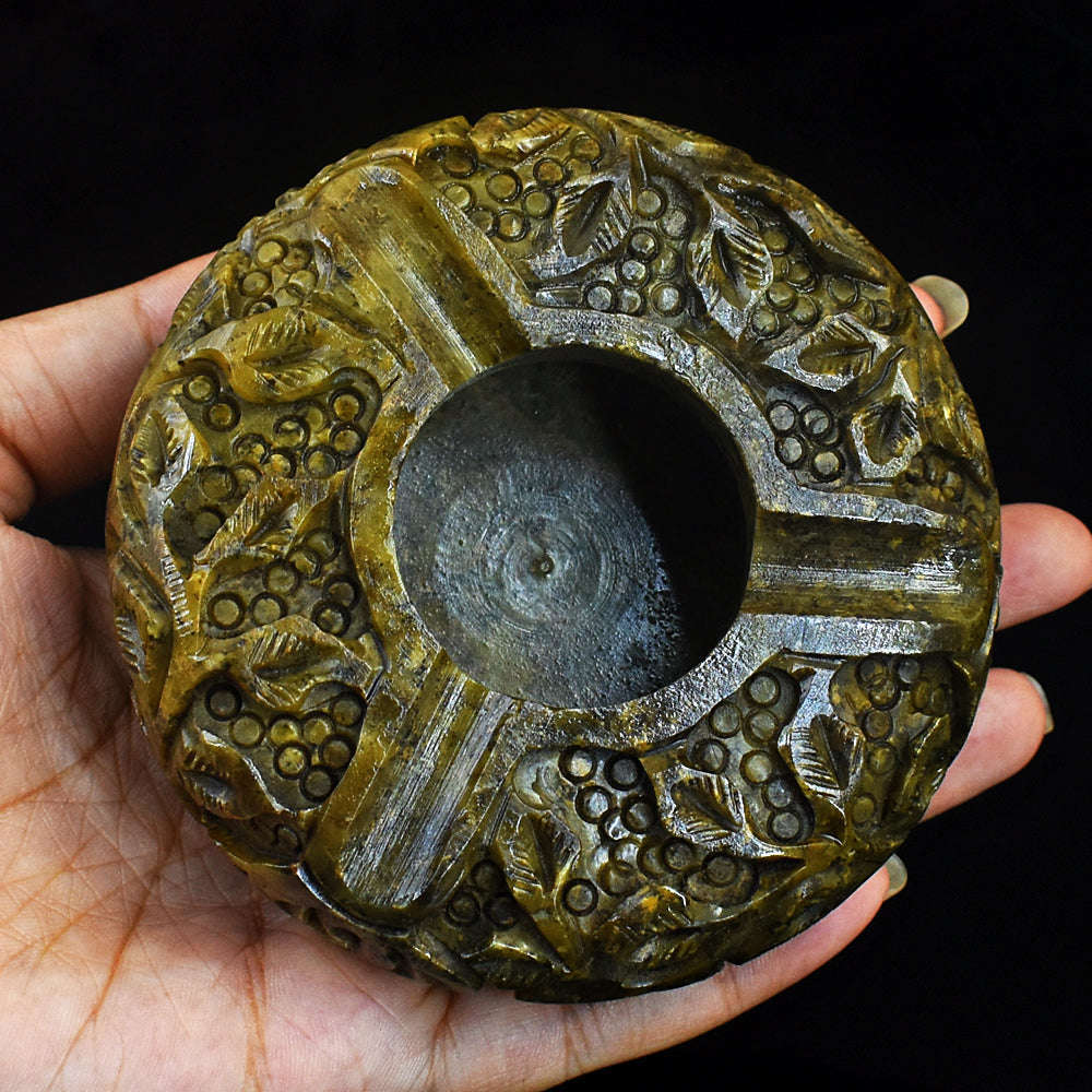 gemsmore:Genuine Beautiful Jasper Hand Carved Genuine Crystal Gemstone Carving Ash Trey