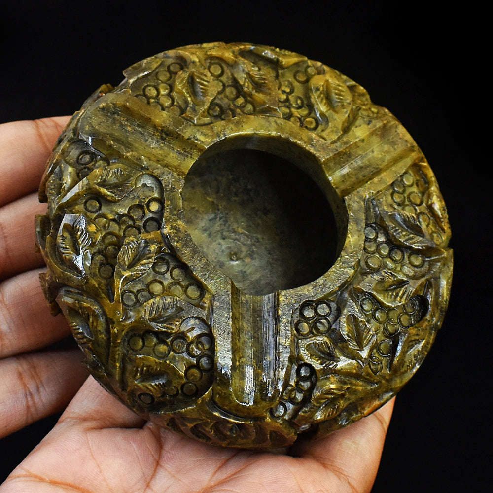 gemsmore:Genuine Beautiful Jasper Hand Carved Genuine Crystal Gemstone Carving Ash Trey