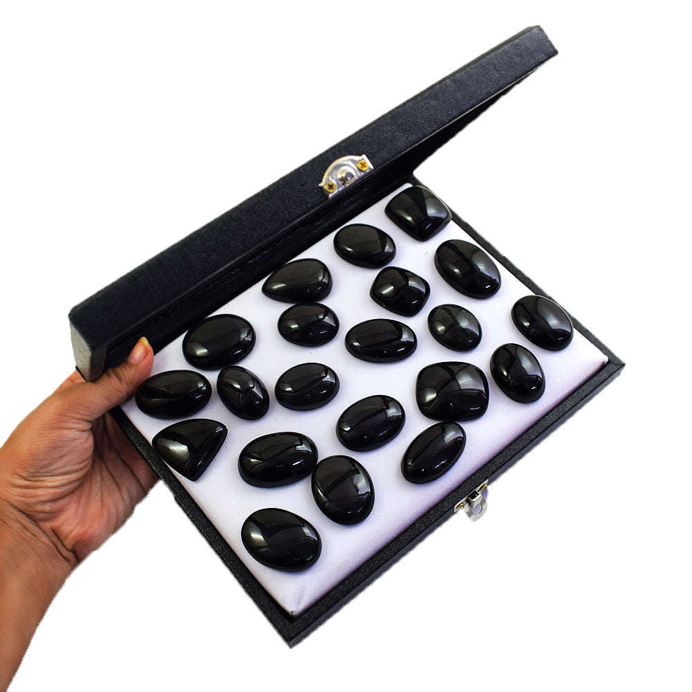 gemsmore:Genuine Black Obsidian Untreated Gemstone Cabochon Lot