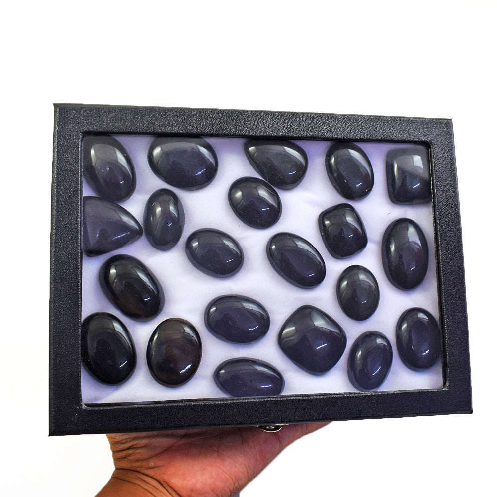 gemsmore:Genuine Black Obsidian Untreated Gemstone Cabochon Lot