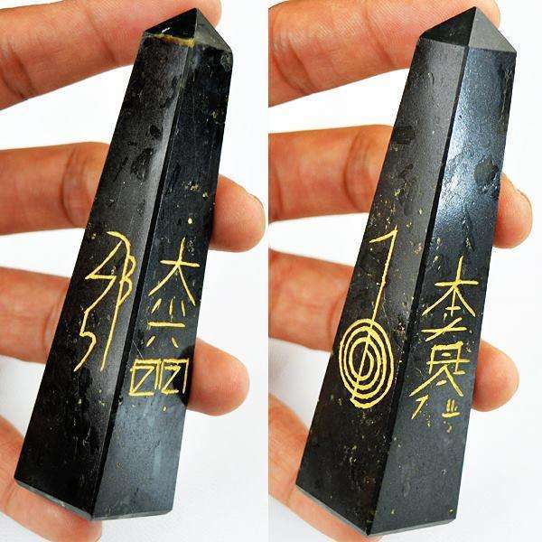 gemsmore:Genuine Black Spinel Carved Healing Point Symbol