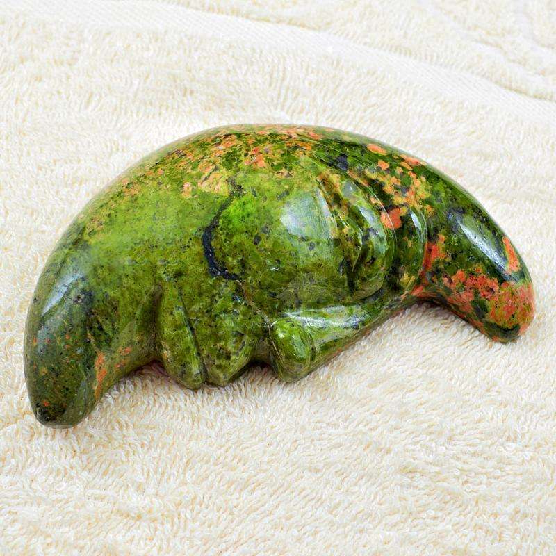 gemsmore:Genuine Blood Green Unakite Carved Moon Face