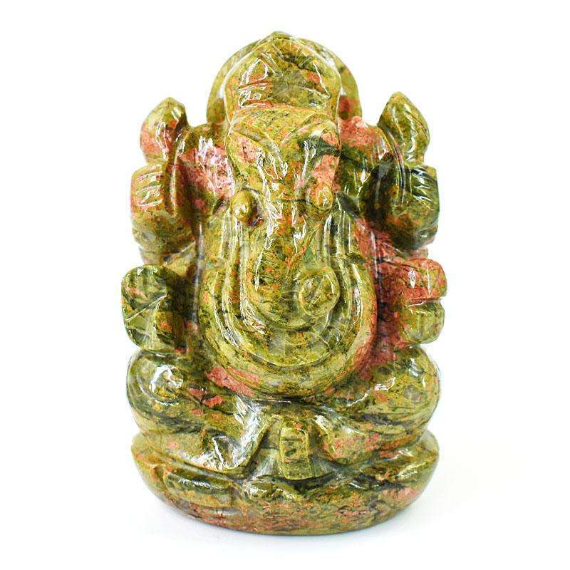 gemsmore:Genuine Blood Green Unakite Hand Carved Genuine Crystal Gemstone Carving Lord Ganesha