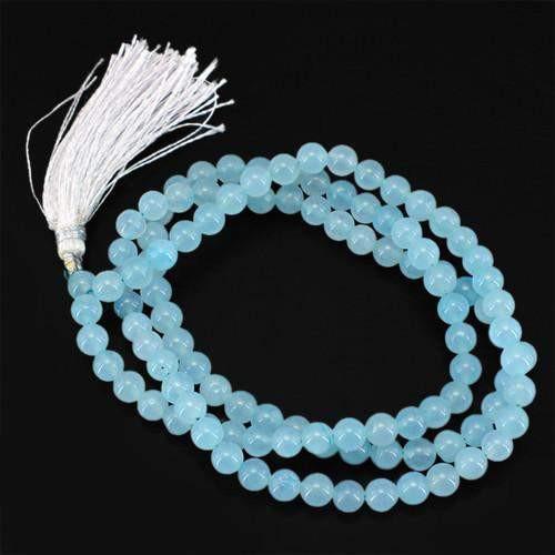 gemsmore:Genuine Blue Chalcedony 108 Beads Necklace