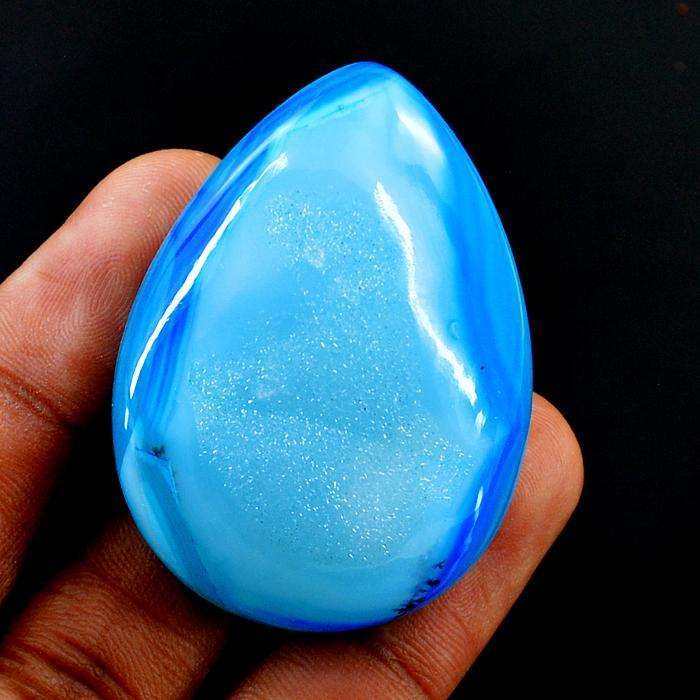 gemsmore:Genuine Blue Druzy Onyx Pear Shape Untreated Loose Gemstone