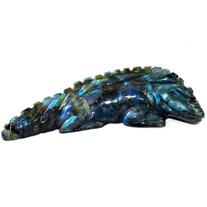 gemsmore:Genuine Blue Flash Labradorite Hand Carved Crocodile